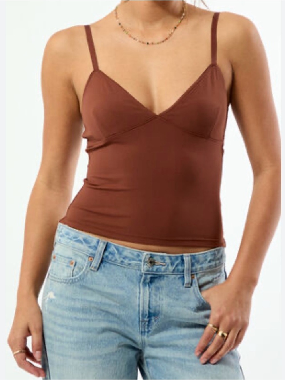 Women’s Brown Slim Fit Spaghetti camisole Strap Tank Top.